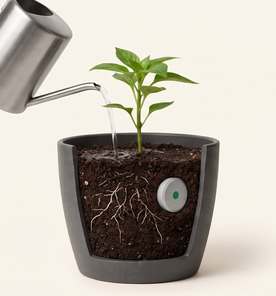 Watering soil with a TABCOTE tablet beside the plant roots