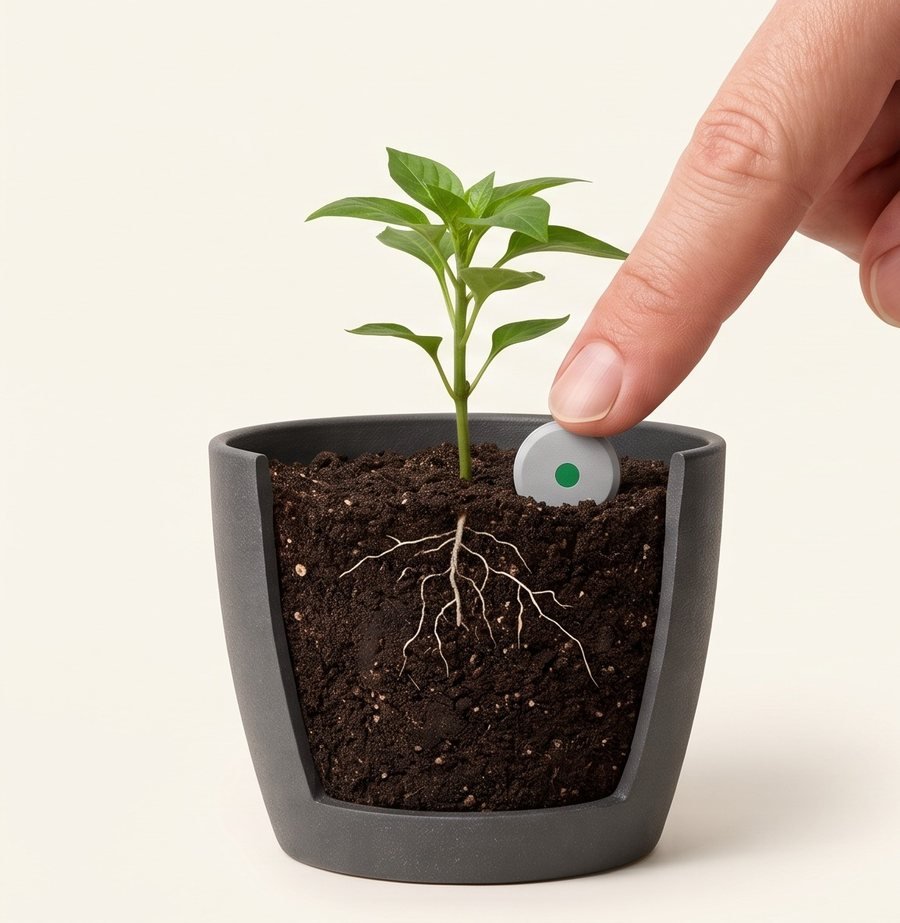 A TABCOTE tablet being placed in the soil near a plant